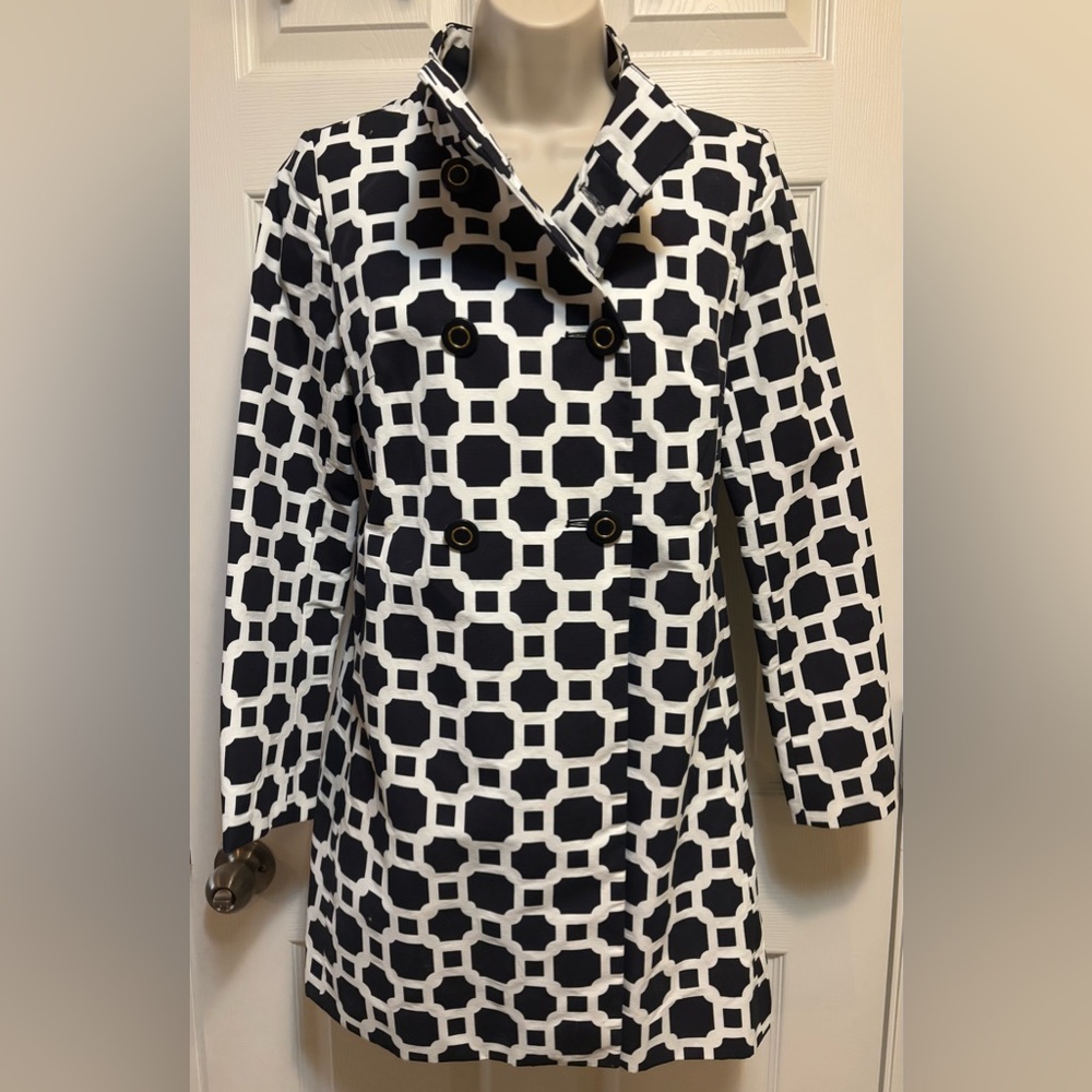Banana Republic Women's Black & White Geometric Peacoat Jacket